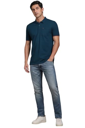 Louis Philippe Men Blue Solid Polo Neck T-Shirt