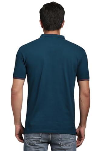 Louis Philippe Men Blue Solid Polo Neck T-Shirt