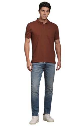 Louis Philippe Men Brown Solid Polo Neck T-Shirt