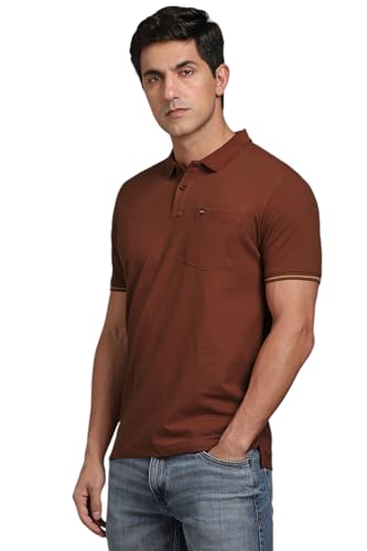 Louis Philippe Men Brown Solid Polo Neck T-Shirt
