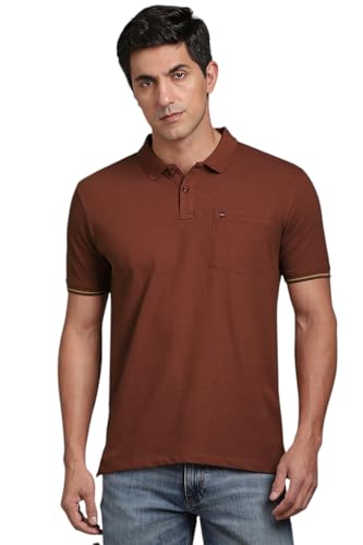Louis Philippe Men Brown Solid Polo Neck T-Shirt