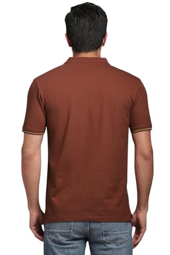 Louis Philippe Men Brown Solid Polo Neck T-Shirt