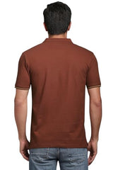 Louis Philippe Men Brown Solid Polo Neck T-Shirt