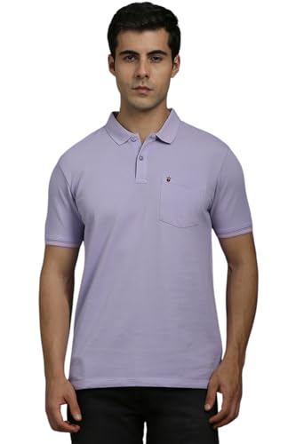 Louis Philippe Men Lilac Solid Polo Neck T-Shirt