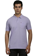 Louis Philippe Men Lilac Solid Polo Neck T-Shirt