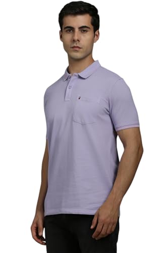 Louis Philippe Men Lilac Solid Polo Neck T-Shirt
