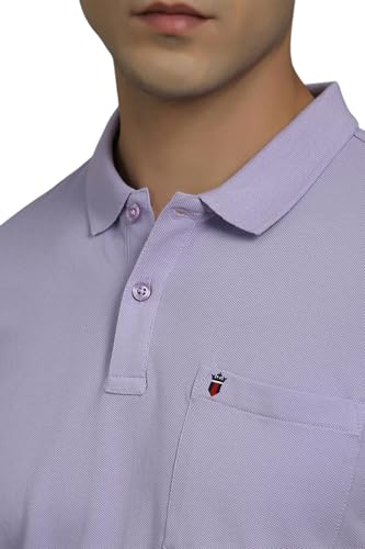 Louis Philippe Men Lilac Solid Polo Neck T-Shirt
