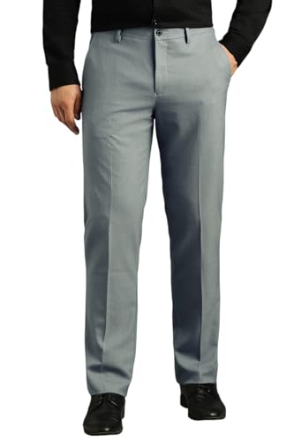 Louis Philippe Men Light Blue Solid Flat Front Formal Trousers