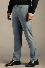 Louis Philippe Men Light Blue Solid Flat Front Formal Trousers
