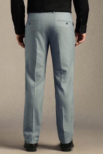 Louis Philippe Men Light Blue Solid Flat Front Formal Trousers