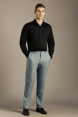 Louis Philippe Men Light Blue Solid Flat Front Formal Trousers