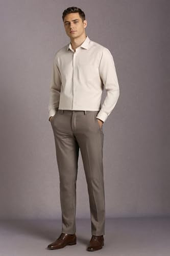 Louis Philippe Men Brown Textured Flat Front Formal Trousers