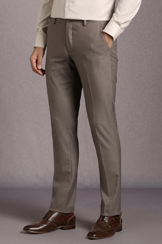 Louis Philippe Men Brown Textured Flat Front Formal Trousers