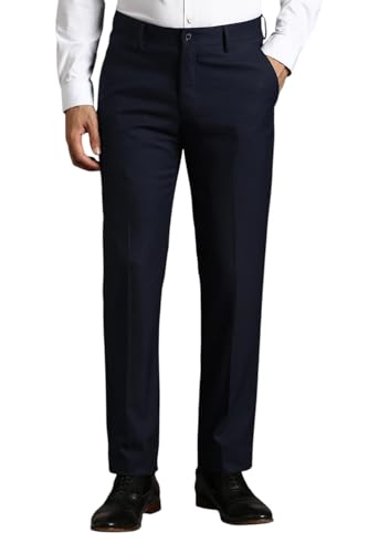 Louis Philippe Men Navy Solid Flat Front Formal Trousers
