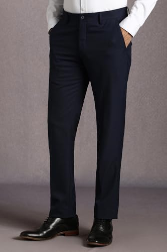 Louis Philippe Men Navy Solid Flat Front Formal Trousers