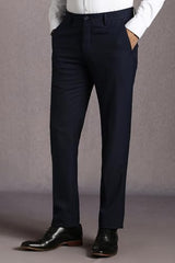 Louis Philippe Men Navy Solid Flat Front Formal Trousers
