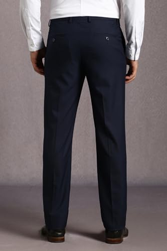 Louis Philippe Men Navy Solid Flat Front Formal Trousers