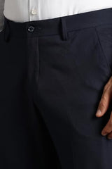 Louis Philippe Men Navy Solid Flat Front Formal Trousers