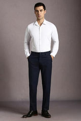 Louis Philippe Men Navy Solid Flat Front Formal Trousers