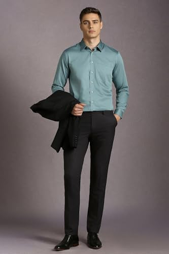 Louis Philippe Men Black Textured Flat Front Formal Trousers