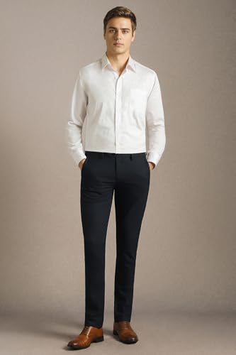 Men Navy Solid Flat Front Formal Trousers