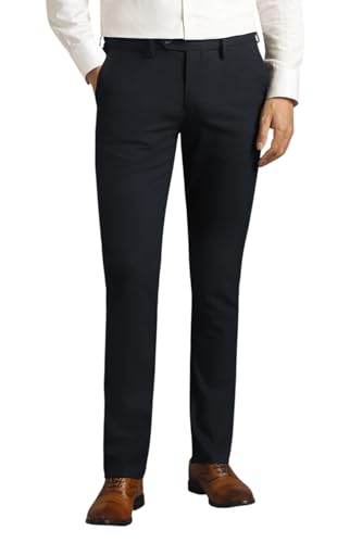 Men Navy Solid Flat Front Formal Trousers