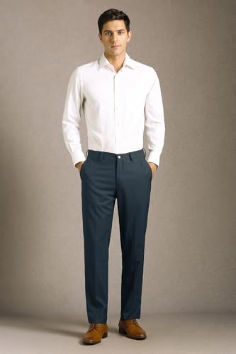 Louis Philippe Men Navy Textured Flat Front Formal Trousers