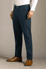 Louis Philippe Men Navy Textured Flat Front Formal Trousers