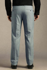 Louis Philippe Men Light Blue Solid Flat Front Formal Trousers