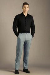 Louis Philippe Men Light Blue Solid Flat Front Formal Trousers