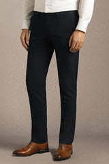 Men Navy Solid Flat Front Formal Trousers