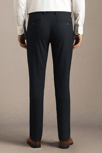 Men Navy Solid Flat Front Formal Trousers