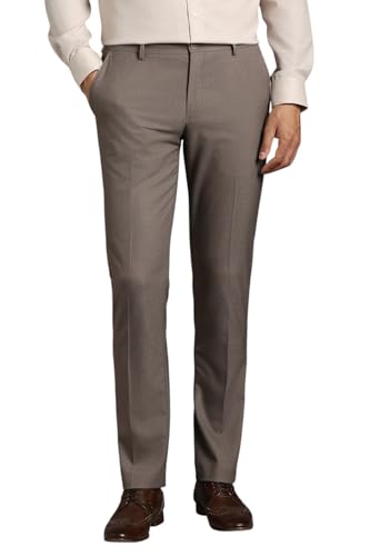 Louis Philippe Men Brown Textured Flat Front Formal Trousers
