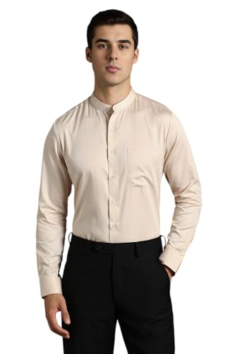 Louis Philippe Men's Solid Slim Fit Shirt (LPSFMSLPI82794_Beige