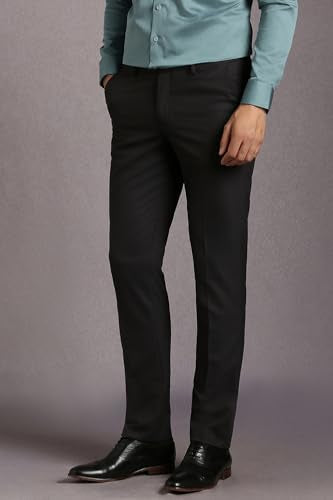 Louis Philippe Men Black Textured Flat Front Formal Trousers