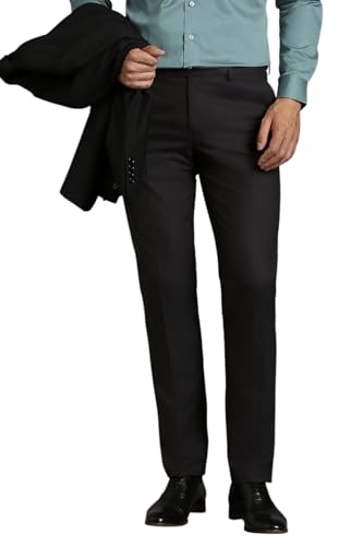 Louis Philippe Men Black Textured Flat Front Formal Trousers