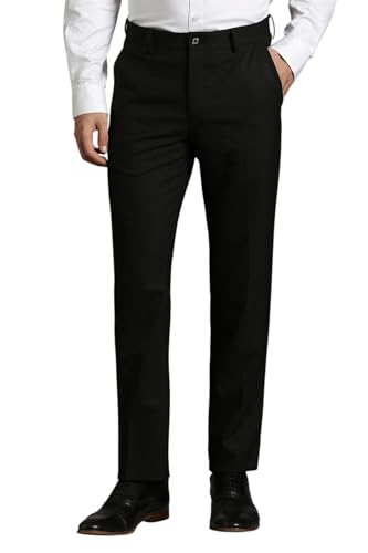 Louis Philippe Men Black Solid Flat Front Formal Trousers