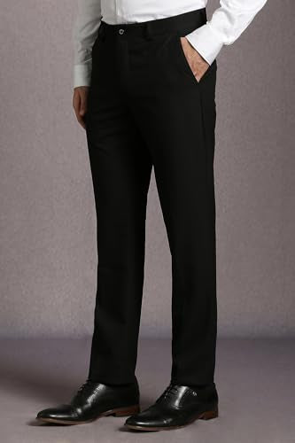 Louis Philippe Men Black Solid Flat Front Formal Trousers