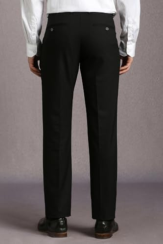 Louis Philippe Men Black Solid Flat Front Formal Trousers