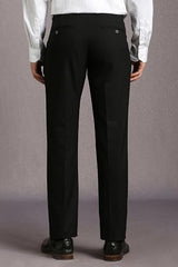 Louis Philippe Men Black Solid Flat Front Formal Trousers