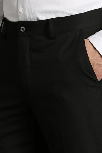 Louis Philippe Men Black Solid Flat Front Formal Trousers