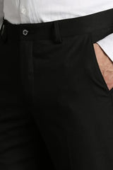 Louis Philippe Men Black Solid Flat Front Formal Trousers