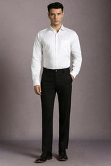 Louis Philippe Men Black Solid Flat Front Formal Trousers