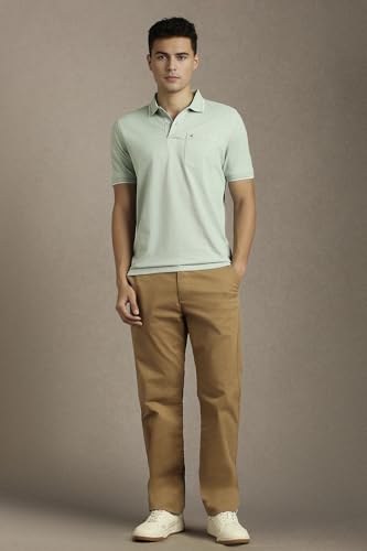 Men Green Solid Polo Neck T-Shirt