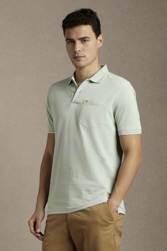 Men Green Solid Polo Neck T-Shirt