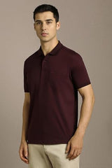 Men Maroon Solid Polo Neck T-Shirt