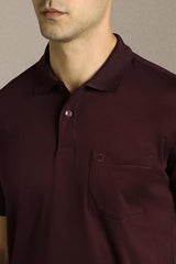 Men Maroon Solid Polo Neck T-Shirt