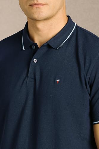Men Navy Solid Polo Neck T-Shirt