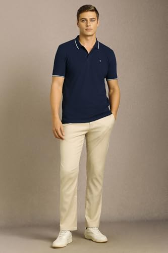 Men Navy Solid Polo Neck T-Shirt