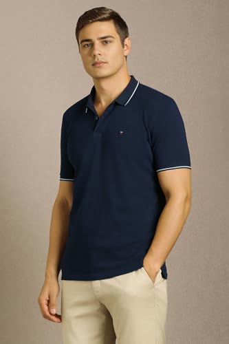 Men Navy Solid Polo Neck T-Shirt